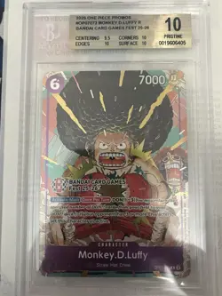 2025 ONE PIECE PROMOS BANDAI CARD GAMES FEST #073 MONKEY D. LUFFY BGS 10 - Image 1