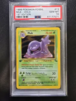 PSA 10 1st Edition Muk Holo 13/62 - 1999 Fossil Rare Pokemon Card - Image 1