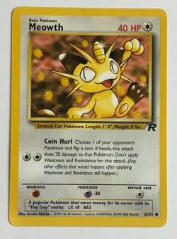 Pokemon Team Rocket Meowth 62/82 Common Non-Holo Vintage WOTC - Image 1