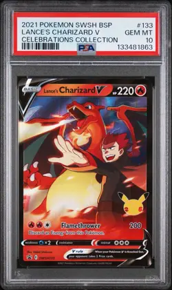 2021 Pokemon SWSH BSP Lance’s Charizard V #133 Celebrations Collection PSA 10 - Image 1