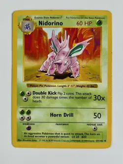 Nidorino 1999 Pokemon Game Shadowless Base Set #37/102 * Mod Play - Image 1