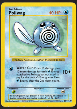 Poliwag 59/102 Shadowless Base Set 1999 Pokemon TCG Card LP - Image 1