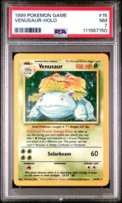PSA 7 Venusaur 15/102 1999 Pokemon Base Set Unlimited Holo Rare - English - Image 1