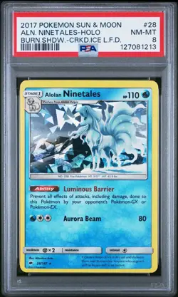 ALOLAN NINETALES 2017 Pokemon S&M Burning Shadows Cracked Ice Holo #28 - PSA 8 - Image 1