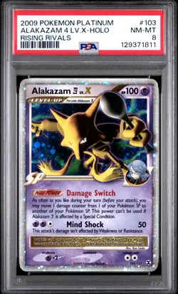2009 POKEMON PLATINUM RISING RIVALS #103 ALAKAZAM 4 LV.X-HOLO PSA 8 - Image 1