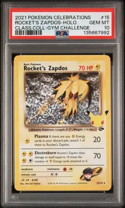 2021 Pokemon Celebrations Rockets Zapdos Holo #15 PSA 10 - Image 1