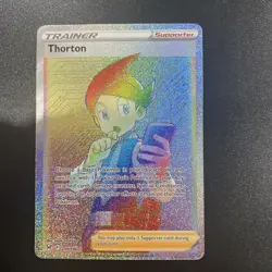 Thorton Rainbow Secret Rare Full Art Trainer 210/196 Lost Origin Card NM Pokemon - Image 1