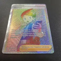 Thorton Rainbow Secret Rare Full Art Trainer 210/196 Lost Origin Card NM Pokemon - Image 3