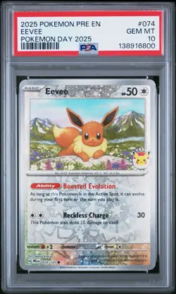2025 POKEMON PRE EN-PRISMATIC EVOLUTIONS POKEMON DAY 2025 #074 EEVEE PSA 10 - Image 1