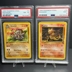 1999 Pokemon Fossil PSA Lot 1st Ed Graveler PSA 8 + Magmar PSA 9 Vintage - Image 1
