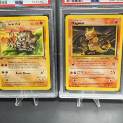 1999 Pokemon Fossil PSA Lot 1st Ed Graveler PSA 8 + Magmar PSA 9 Vintage - Image 2
