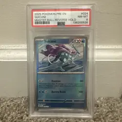 2025 POKEMON PRE EN-PRISMATIC EVOLUTIONS MASTER BALL REVERSE HOLO SUICUNE PSA 8 - Image 1