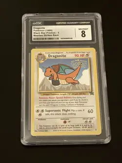 1999 Pokemon DRAGONITE #5 Black Star Promo Mewtwo Strikes Back English CGC 8 - Image 1