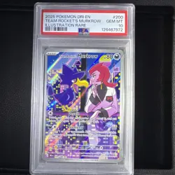 Pokemon TCG Destined Rivals Team Rockets Murkrow IR 200/182 PSA Gem Mint 10 - Image 1