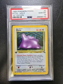 PSA 10 1st Edition Ditto Holo 3/62 - 1999 Fossil Rare Pokemon Card - Image 1
