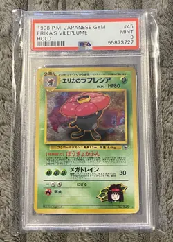 Pokemon PSA 9 MINT 1998 Erika's Vileplume Japanese Gym Heroes Holo Card - Image 1