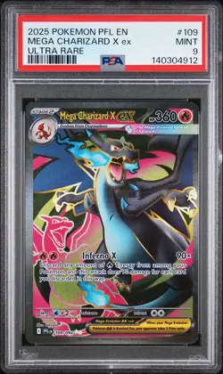 2025 POKEMON PFL EN-PHANTASMAL FLAMES #109 MEGA CHARIZARD X EX ULTRA RARE PSA 9 - Image 1