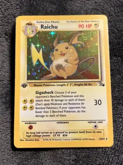 Raichu 1st edition 14/62 Fossil Holo Pokemon Card LP - Image 1