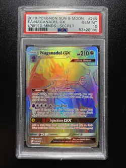 2019 POKEMON SUN & MOON UNIFIED MINDS SECRET #249 FULL ART/NAGANADEL GX PSA 10 - Image 1