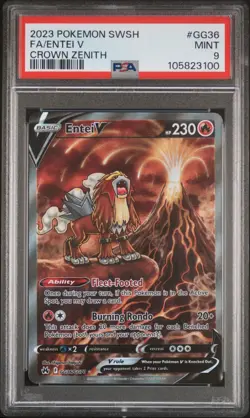 2023 POKEMON SWORD & SHIELD CROWN ZENITH #GG36 FULL ART/ENTEI V PSA 9 - Image 1