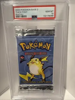 2000 Pokemon Base Set 2 Pack Thick Font Raichu Art PSA Gem Mint 10 - Image 1