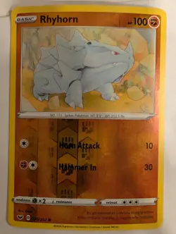 Rhyhorn 096/202 Sword & Shield Base Pokemon Reverse Holo Foil Nice! - Image 1