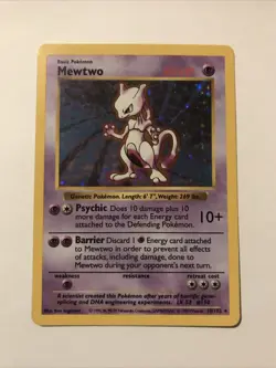 Pokemon TCG Mewtwo 10/102 Base Set Shadowless Holo Rare Card - Image 1