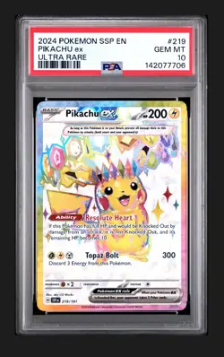 2024 Pokemon Pikachu ex 219/191 Ultra Rare Surging Sparks PSA 10 - Image 1