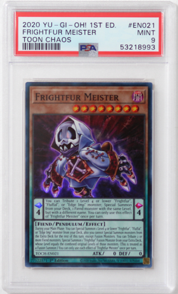2020 YUGIOH 1st Ed Toon Chaos EN021 Frightfur Meister Super Rare PSA 9 Card MINT - Image 1