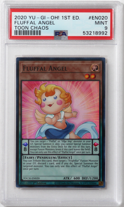 2020 YUGIOH 1st Ed. Toon Chaos EN020 Fluffal Angel Super Rare PSA 9 Card! MINT! - Image 1