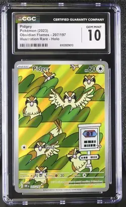 Pidgey 207/197 SV03: Obsidian Flames Holo - GEM MINT 10!! Rare Card!! - Image 1