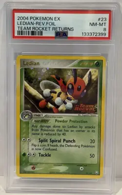 2004 Pokemon EX Ledian Reverse Holo Team Rocket Returns PSA 8 Near Mint #23 - Image 1