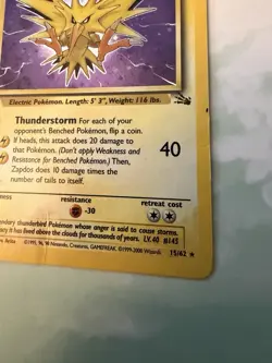 Pokemon TCG Zapdos Fossil 15/62 Holo 1999-2000 Wizards Base Set Copyright... - Image 4