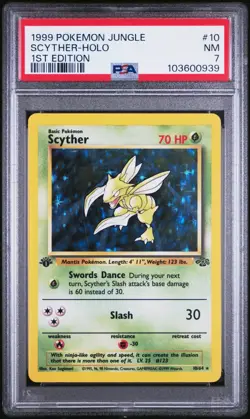 1999 Pokemon Jungle Scyther Holo 1st Edition #10/64 PSA 7 NM WOTC Vintage TCG - Image 1