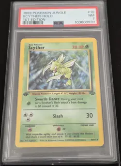 1999 Pokemon Jungle Scyther Holo 1st Edition #10/64 PSA 7 NM WOTC Vintage TCG - Image 3