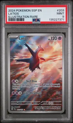 Latios Illustration Rare Pokemon Ssp En-Surging Sparks 203/191 PSA 9 - Image 1