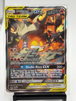 Pokemon TCG Tag Team Card Reshiram & Charizard GX Black Star Promo SM201 LP - Image 1