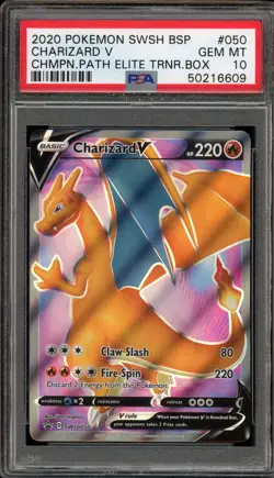 Pokemon Charizard V Champion's Path ETB Full Art Promo SWSH050 PSA 10 Gem Mint - Image 1