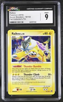CGC 9 MINT Raikou 2010 Secret Wonders 16/132 Cracked Ice Holo Pokemon Card - Image 1
