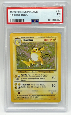 1999 POKEMON BASE SET UNLIMITED #14 RAICHU-HOLO PSA 1 - Image 1