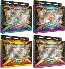 Pokemon TCG: Shining Fates Cards Mad Party Pin Collections Set Lot All 4 Boxes - Image 1