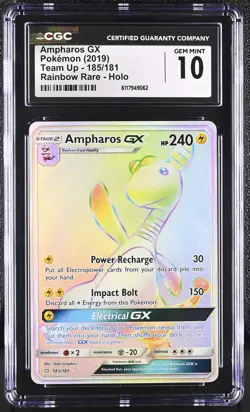 CGC 10 GEM MINT Ampharos GX 2019 Team Up 185/181 Rainbow Rare Holo Pokemon Card - Image 1