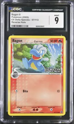 CGC 9 MINT Bagon 2005 EX Delta Species 57/113 Reverse Holo Stamped Pokemon Card - Image 1