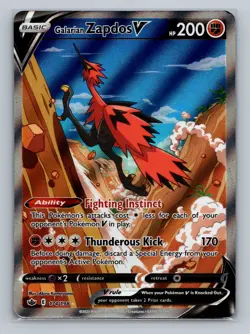 Pokemon SWSH06: Chilling Reign #174/198 Galarian Zapdos V (Alternate) MP - Image 1