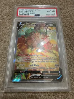 2021 POKEMON SWORD & SHIELD EVOLVING SKIES #167 FULL ART/LEAFEON V PSA 8 - Image 1