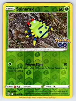 Spinarak 006/078 2022 Pokemon GO Pokemon Card Yuka Morii Reverse Holo - Nm - Image 1