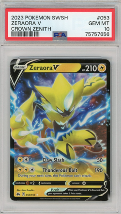 2023 Pokemon SWSH #053 ZERAORA V Crown Zenith PSA 10 GEM MINT Sword and Shield - Image 1