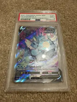 Pokemon 2021 Premium Collection 181 Vaporeon v SWSH Black Star Promo Card PSA 9 - Image 1