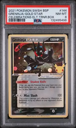 Pokemon TCG Greninja Gold Star SWSH144 Celebrations Black Star Promo PSA 8 - Image 1