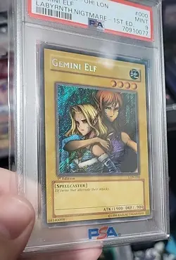 2003 Yu-Gi-Oh! Gemini Elf 1st Edition Secret Rare LON-000 PSA 9 FOIL BLEED - Image 5